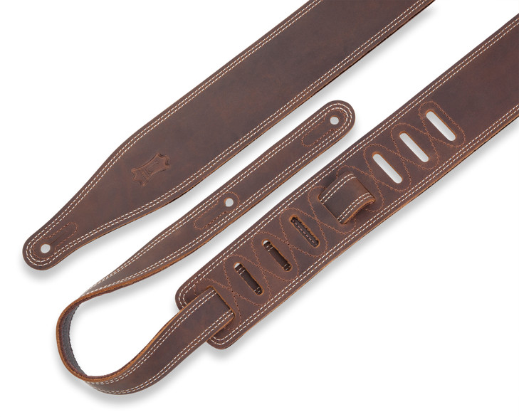 Levy's M17BDS-BRN Butter Double Stitch 2.5-inch Wide Garment Leather Guitar Strap