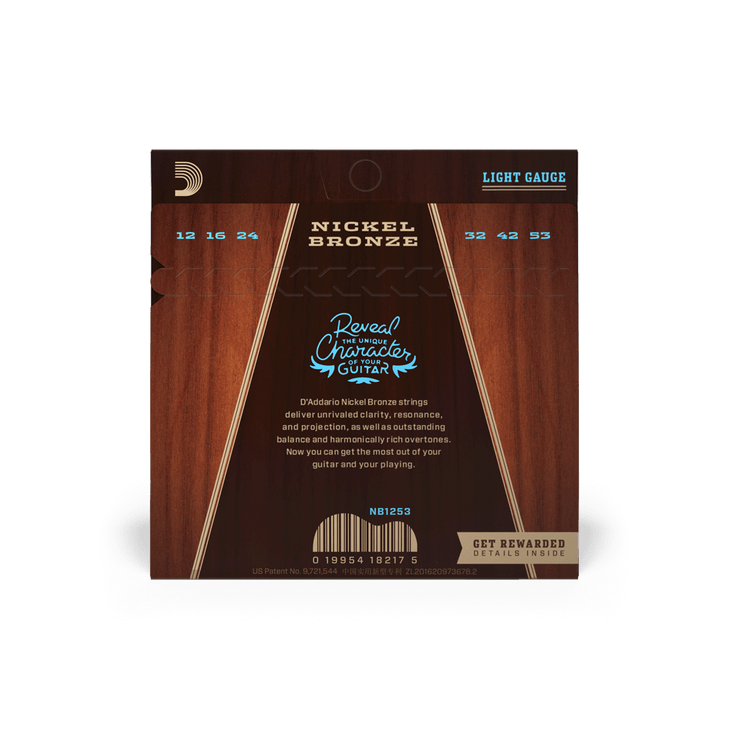 D'addario NB1253 Nickel Bronze Light Gauge Acoustic Strings 12-53