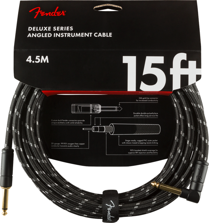 Fender - Deluxe Series - Instrument Cable - Straight/Angle - Black Tweed - 15'
