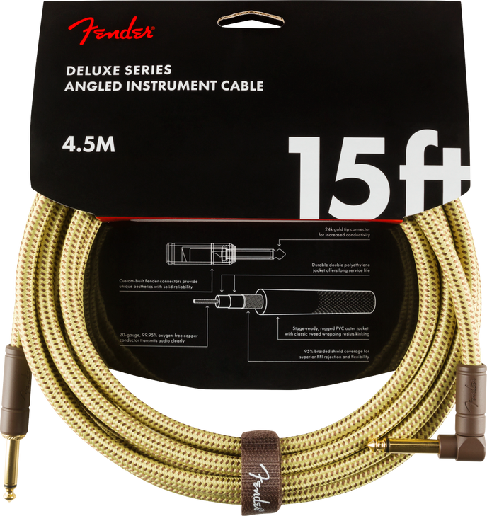 Fender - Deluxe Series Instrument Cable - Straight/Angle - 15' - Tweed