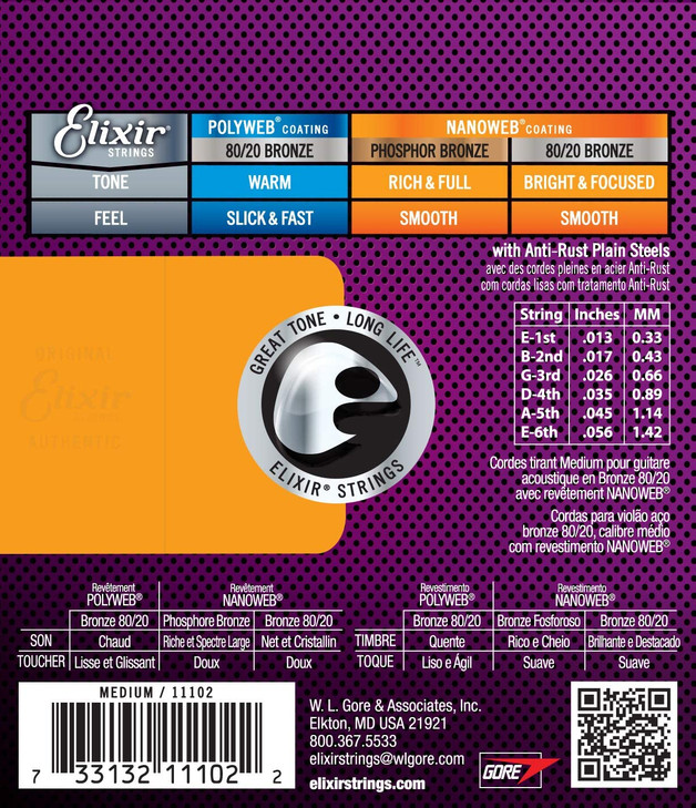 Elixir 80/20 Bronze Nanoweb Medium Acous .013-.056