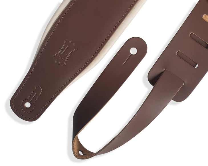 Levy's 3" Top Grain Leather Guitar Strap in Brown With 1/4" Foam Wrapped In Cream Garment Leather