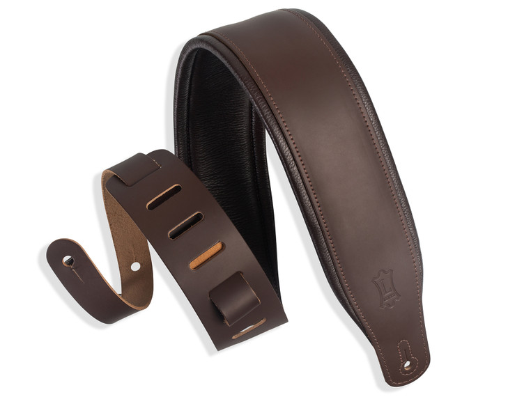 Levy's Leathers - M26PD-DBR_DBR - Amped Leather Series - Top Grain Leather Guitar Strap - Dark Brown