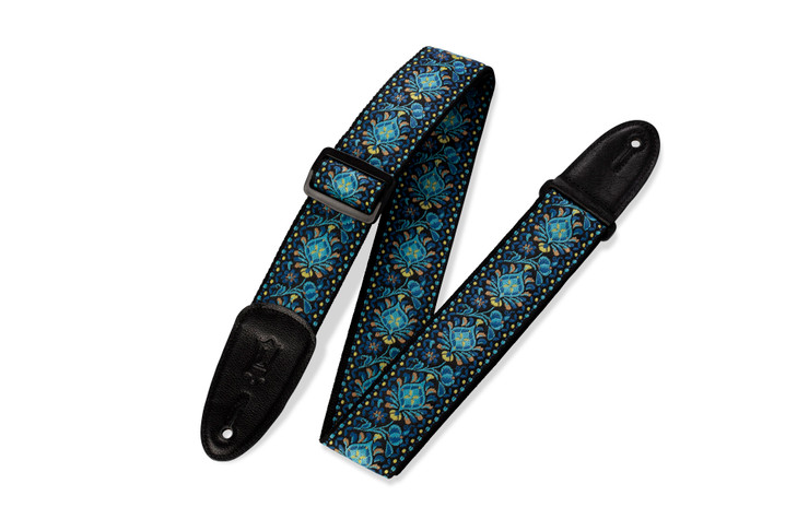 Levy's Leathers - M8HT-04 - Hootenanny Series - Jacquard Guitar Strap - Yellow & Blue Floral - 2" Wide
