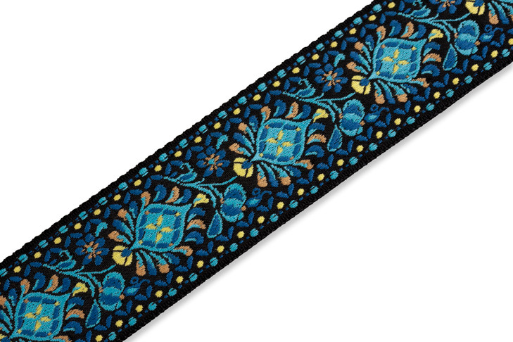 Levy's Leathers - M8HT-04 - Hootenanny Series - Jacquard Guitar Strap - Yellow & Blue Floral - 2" Wide