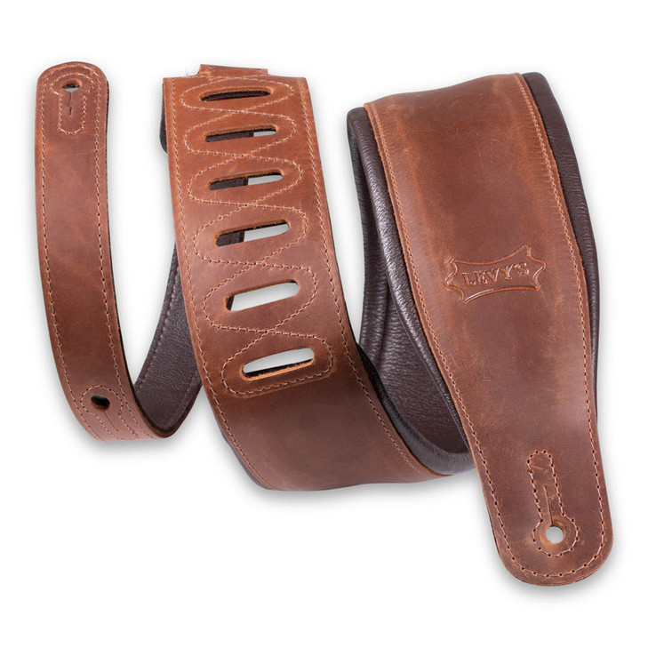 Levy's 3" Wide Garment Leather Guitar Strap - Brown