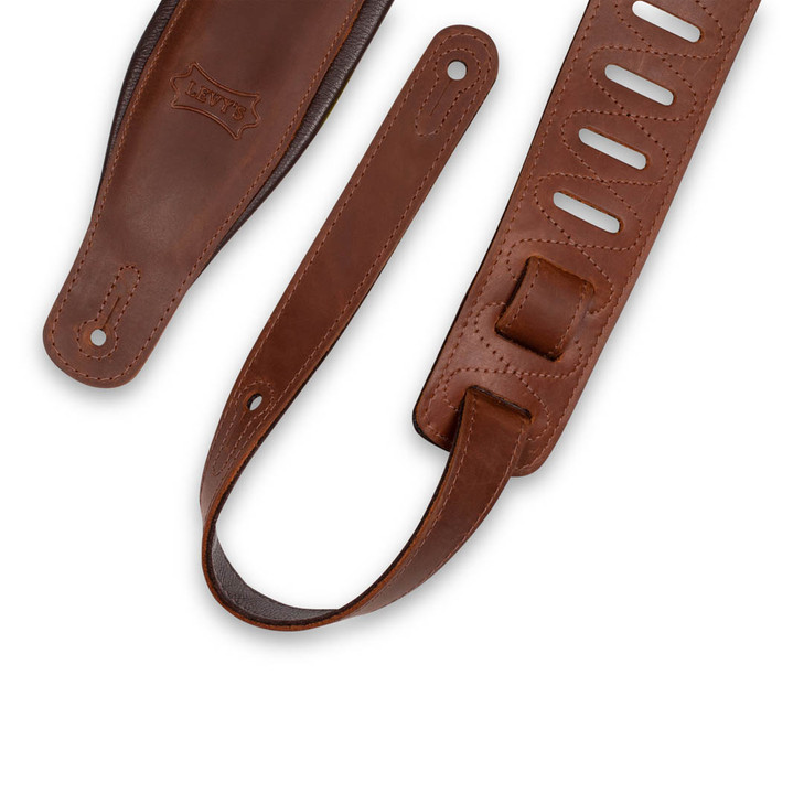 Levy's 3" Wide Garment Leather Guitar Strap - Brown