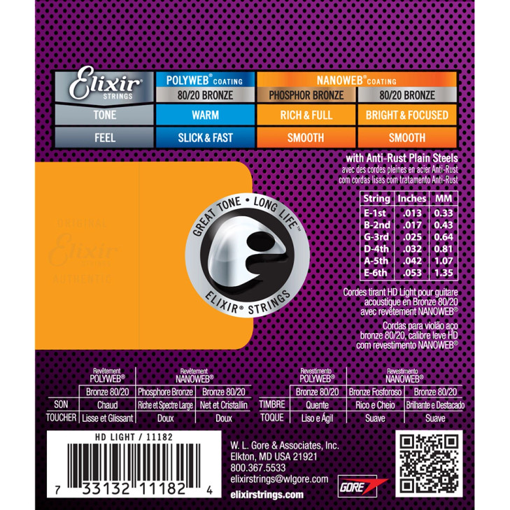 Elixir Acoustic 80/20 Bronze Nanoweb HD Light 13-53