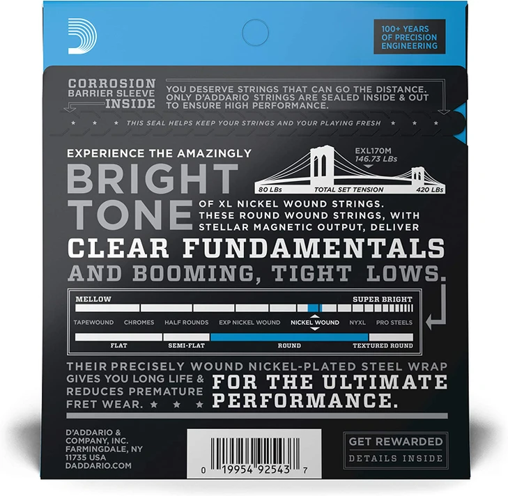 D'addario EXL170M 45-100 Regular Light, Medium Scale, XL Nickel Bass