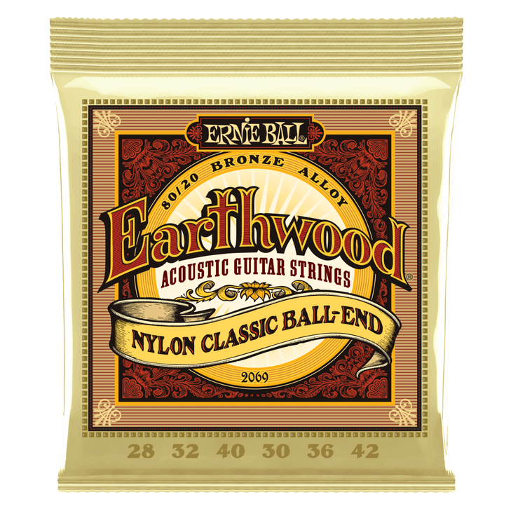 Ernie Ball Earthwood 80/20 Bronze Nylon Ball End Folk/Classical Guitar Strings - Clear & Gold