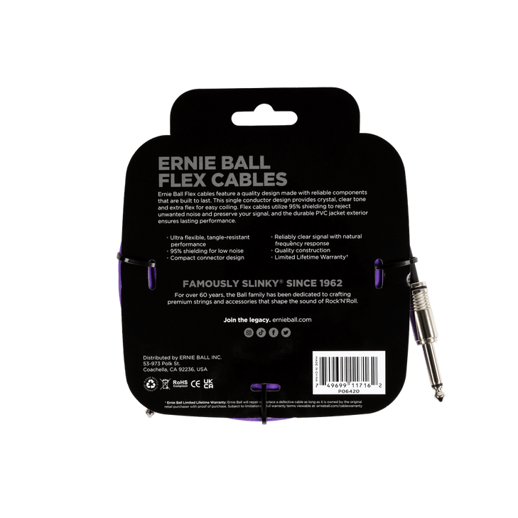Ernie Ball Flex Instrument Cable Straight/Straight 20ft - Purple