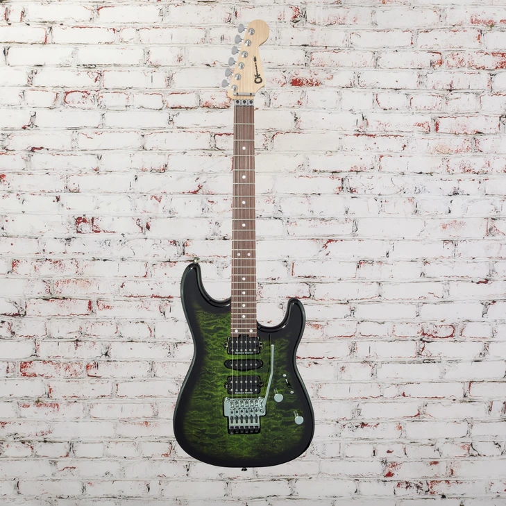Charvel MJ San Dimas Style 1 HSH FR PF QM, Pau Ferro Fingerboard, Transparent Green Burst