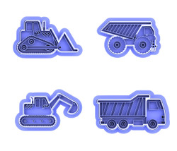 Construction vehicle cookie cutter set, cookie embosser set, cookie stamp