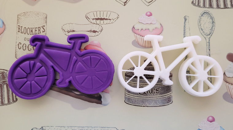 Bicycle cookie cutter and embosser, fondant stamp, 3D Printed