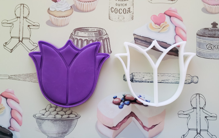 Tulip flower cookie cutter and embosser, 3D printed