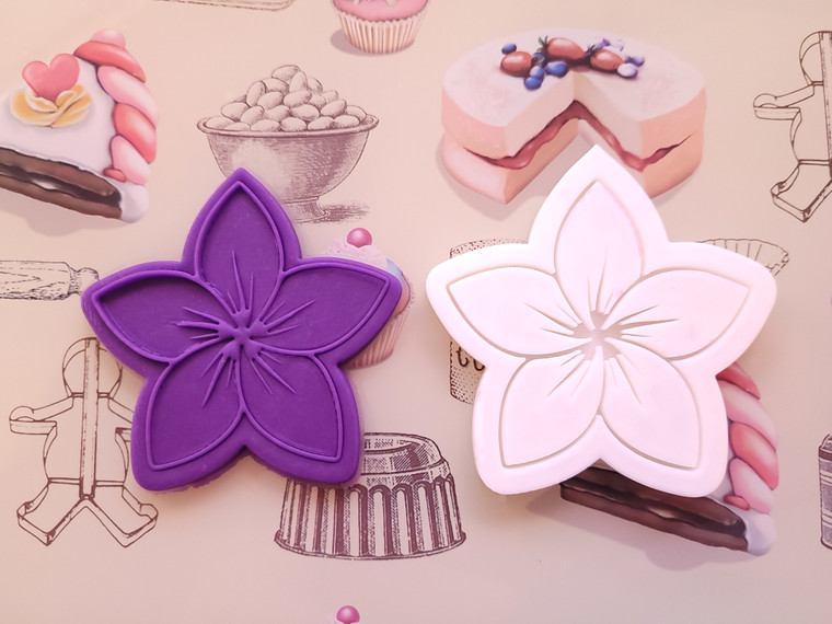 Flower cookie cutter and debosser - frangipani, fondant stamp, 3D Printed