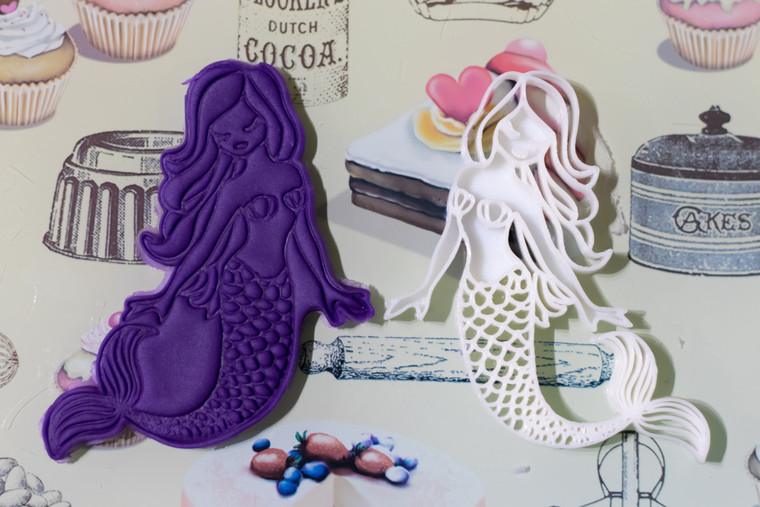 Mermaid, Seashell and Starfish cookie cutter fondant embosser set