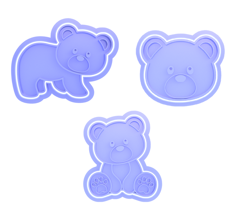 Teddy bear cookie cutter set, cookie embosser set, cookie stamp