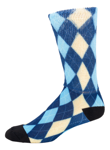 Left side view of Argyle Blue N Yellow; Cool & Crazy by Physician's Choice Diabetic Socks
