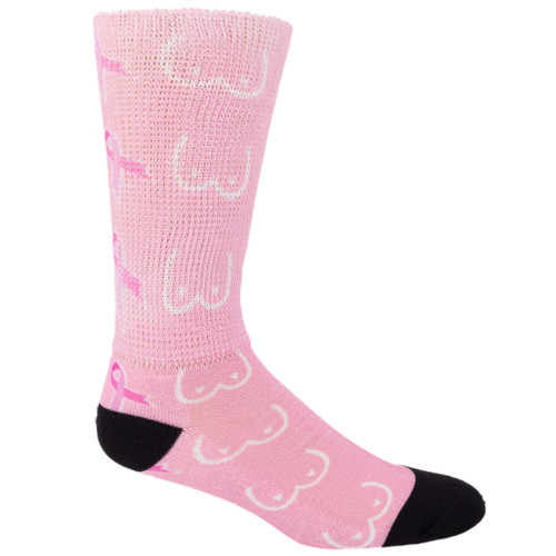 Breast Cancer Boobie Ribbon | Cool & Crazy by Physician's Choice Diabetic Socks | Better Circulation, Better Health | 1 Pair