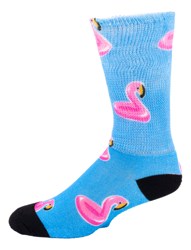 Left side view of Flamingo Float; Cool & Crazy by Physician's Choice Diabetic Socks