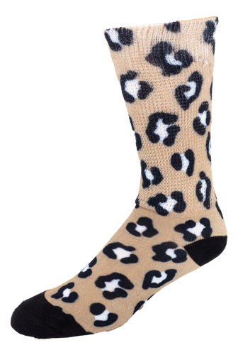 Left side view of  White Tan Leopard ; Cool & Crazy by Physician's Choice Diabetic Socks