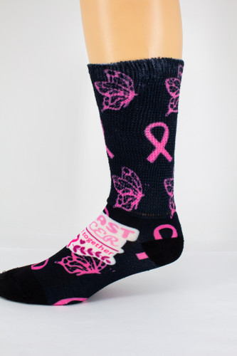 Left side view of Breast Cancer Fight Together ; Cool & Crazy by Physician's Choice Diabetic Socks