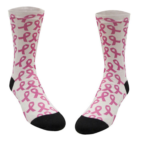 Breast Cancer Awareness Socks, White with Pink Ribbons