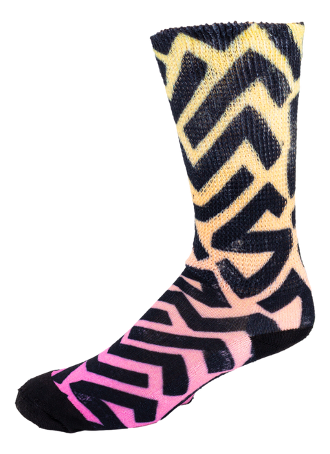 Left side view of Pink Yellow Bold Line; Cool & Crazy by Physician's Choice Diabetic Socks