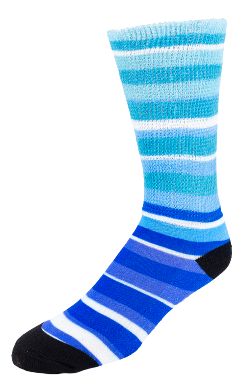 Left side view of Argyle Blues Stripes; Cool & Crazy by Physician's Choice Diabetic Socks Left side view of Argyle Blues Stripes; Cool & Crazy by Physician's Choice Diabetic Socks