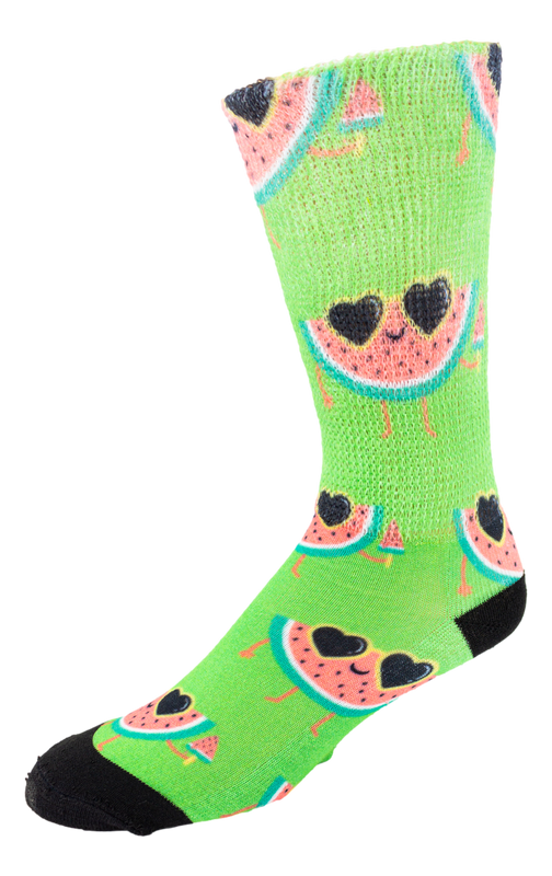 Left side view of Cool Melon; Cool & Crazy by Physician's Choice Diabetic Socks Left side view of Cool Melon; Cool & Crazy by Physician's Choice Diabetic Socks