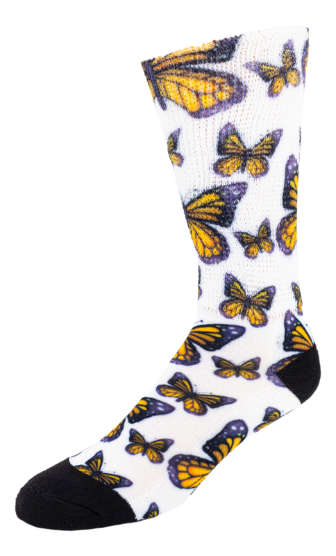 Left side view of Monarch Butterfly; Cool & Crazy by Physician's Choice Diabetic Socks Left side view of Monarch Butterfly; Cool & Crazy by Physician's Choice Diabetic Socks