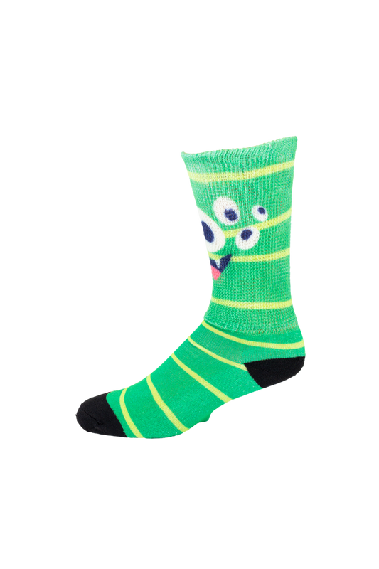 Left side view of Monster Green; Cool & Crazy by Physician's Choice Diabetic Socks Left side view of Monster Green; Cool & Crazy by Physician's Choice Diabetic Socks