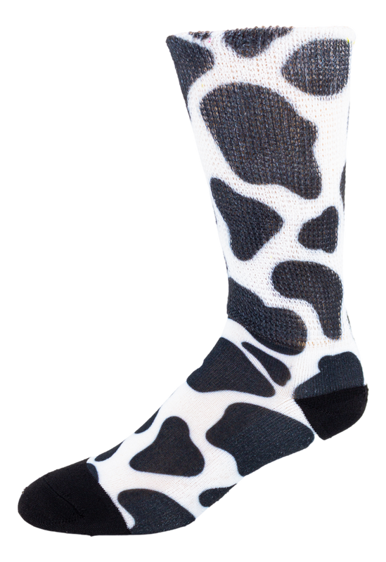 Left side view of Moo Black White; Cool & Crazy by Physician's Choice Diabetic Socks