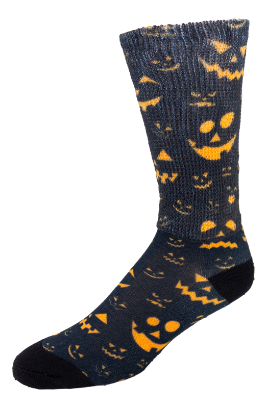 Left side view of Pretty Pumpkin Faces; Cool & Crazy by Physician's Choice Diabetic Socks