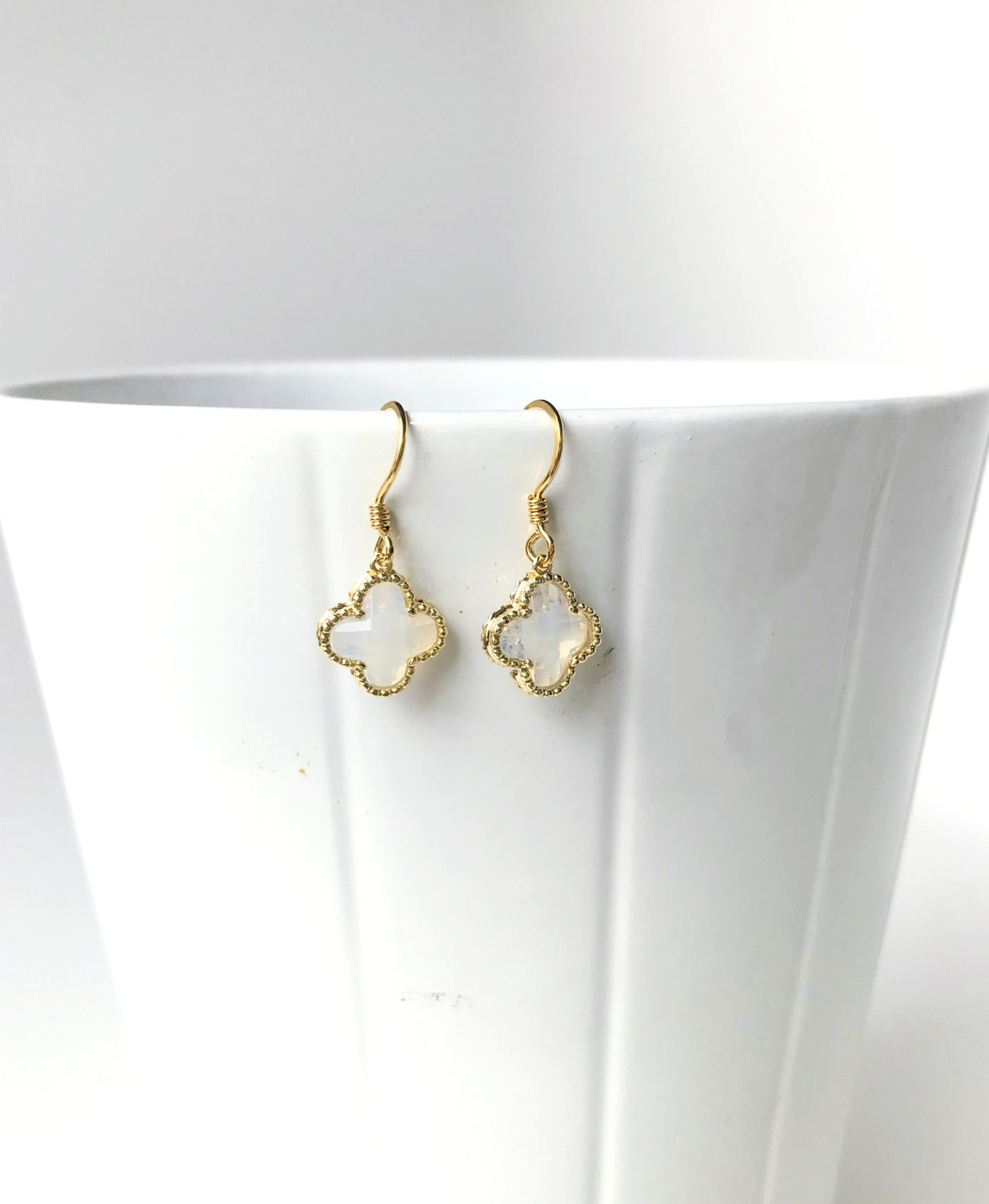 Charlene K - Single Mother of Pearl Clover Gold Earrings - Marie
