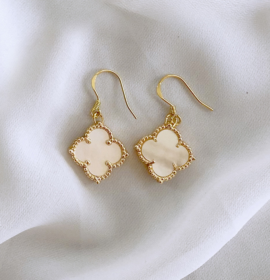 Charlene K - Single Mother of Pearl Clover Gold Earrings - Marie