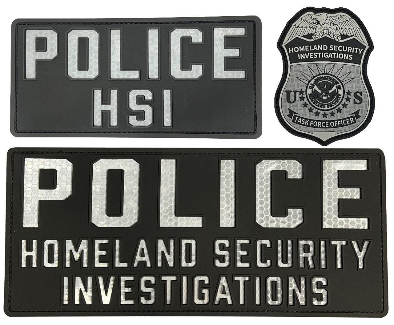 POLICE H S I TASK FORCE EMBROIDERY PATCH 4X10 AND 3X6 hook on back BLK/GRAY  