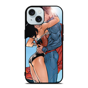 SUPERMAN WONDER WOMAN CARTOON KISSING iPhone 15 Case Cover SUPERMAN WONDER WOMAN CARTOON KISSING iPhone 15 Case Cover