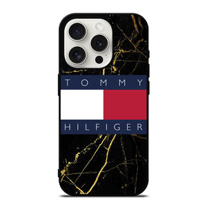 TOMMY HILFIGER BLACK GOLD MARBLE iPhone 15 Pro Case Cover