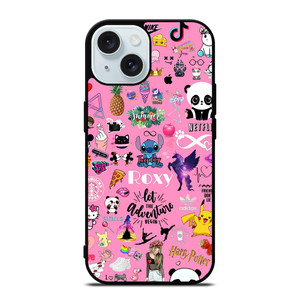 ROXY CARTOON PINK COLLAGE iPhone 15 Case Cover ROXY CARTOON PINK COLLAGE iPhone 15 Case Cover