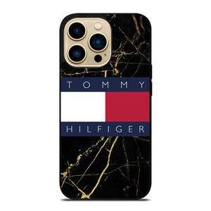 TOMMY HILFIGER BLACK GOLD MARBLE iPhone 14 Pro Max Case Cover
