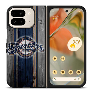 MILWAUKEE BREWERS BASEBALL WOODEN LOGO Google Pixel 9 Pro Fold Case Cover MILWAUKEE BREWERS BASEBALL WOODEN LOGO Google Pixel 9 Pro Fold Case Cover