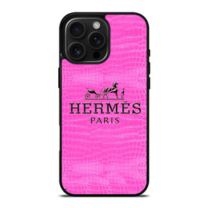 HERMES PARIS LOGO PINK LEATHER iPhone 16 Pro Max Case Cover