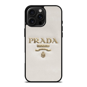 PRADA MILANO LOGO ON WHITE LEATHER iPhone 16 Pro Max Case Cover PRADA MILANO LOGO ON WHITE LEATHER iPhone 16 Pro Max Case Cover