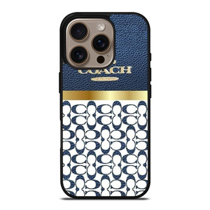 COACH NEW YORK LOGO ON BLUE LEATHER iPhone 16 Pro Case Cover COACH NEW YORK LOGO ON BLUE LEATHER iPhone 16 Pro Case Cover