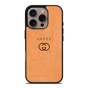GUCCI LOGO ON ORANGE LEATHER PATTERN iPhone 16 Pro Case Cover GUCCI LOGO ON ORANGE LEATHER PATTERN iPhone 16 Pro Case Cover