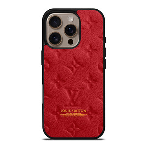 LOUIS VUITTON LV LOGO RED LEATHER iPhone 16 Pro Case Cover LOUIS VUITTON LV LOGO RED LEATHER iPhone 16 Pro Case Cover