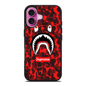 BAPE SHARK SUPREME CAMO RED iPhone 16 Plus Case Cover BAPE SHARK SUPREME CAMO RED iPhone 16 Plus Case Cover