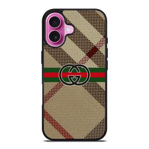 BURBERRY PATTERN GUCCI LOGO iPhone 16 Plus Case Cover BURBERRY PATTERN GUCCI LOGO iPhone 16 Plus Case Cover